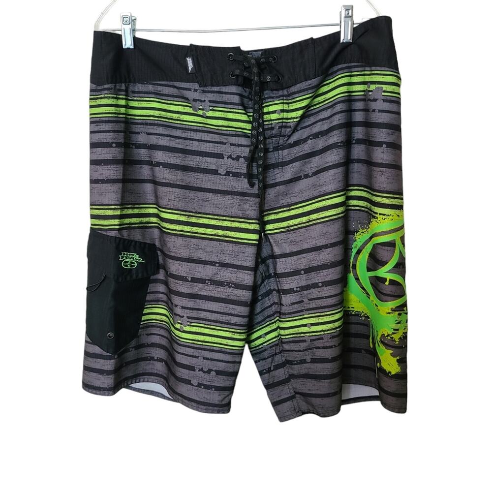 No Fear Board Shorts Mens 36 Graphic Black Surfing Swim Grunge Beach Vacation